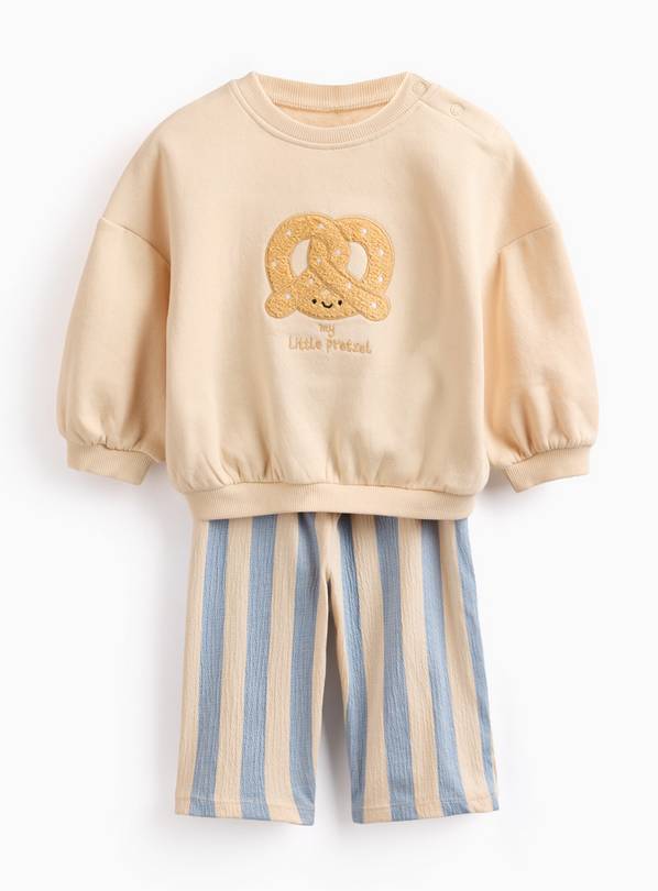 Cream Pretzel Print Sweatshirt & Joggers Set 6-9 months